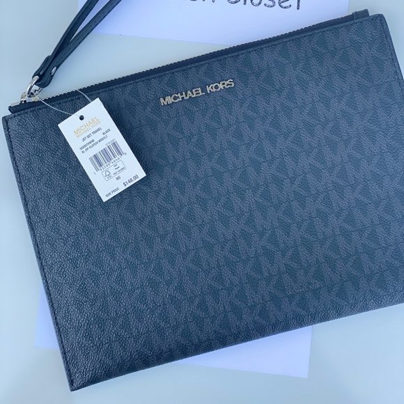 Michael Kors MK JST Logo XL Zip Wristlet Clutch - BLACK - Picture 4 of 7